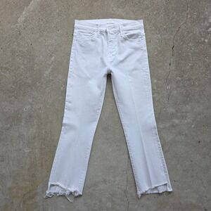 Mother Insider Crop Step Fray Jeans Size 29 White Raw Hem Stretch Ankle